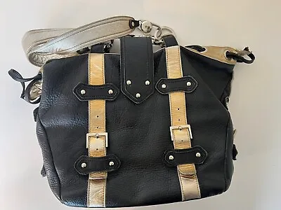 GUSTTO Spain Shoulder Handbag Purse Black Distressed Leather ChunkySlouchy Soft • $34.99