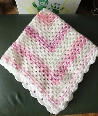 New Hand Crochet Baby Girl Multi Purpose Blanket Fleck Pink&White  L@@K! • £19.95