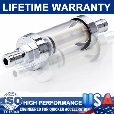 3/8'' 9748 Universal Chrome Hose Barb Glass Fuel Filter Petrol Clear View Inline • $11.79