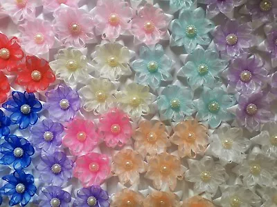 Small  Ribbon Flowers Satin/Organza Size 4cm Applique Decoration Sewwing • £3.99
