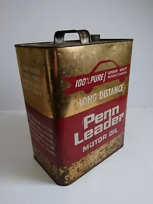 PENN LEADER Advertising 2 Gallon Oil Gas Garage Metal Can Pittsburgh Collectible • $49.99