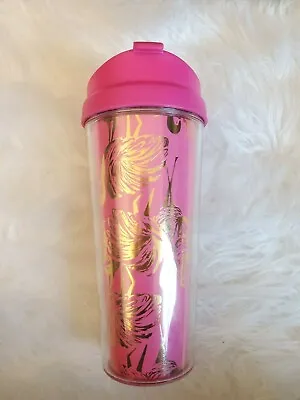 Lilly Pulitzer Flamingo Pink Metallic Gold Coffee Tea Travel Cup Tumbler  24oz • $14.99
