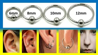 Captive Bead Ring Hoop Steel Nose Eyebrow Septum Lip Body Piercing • £2.12