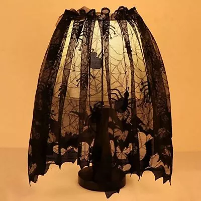 Gothic Black Lace BAT SPIDER LAMP SHADE COVER Topper Valance Curtain Decoration✅ • £4.57