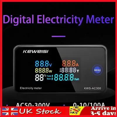 6in1 Color Display AC 50-300V Digital Electricity Energy Meter Ammeter Voltmeter • £11.30