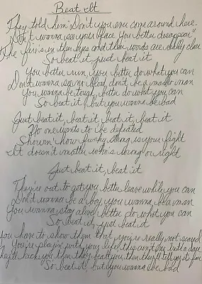 MICHAEL JACKSON Handwritten Signed Lyrics 'Beat It' 2 Pages - Preprint • £7.99
