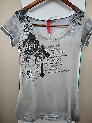 Rare Vampire Diaries Juniors Women's Shirt Quote Our Eyes Met And They Burned • £38.57