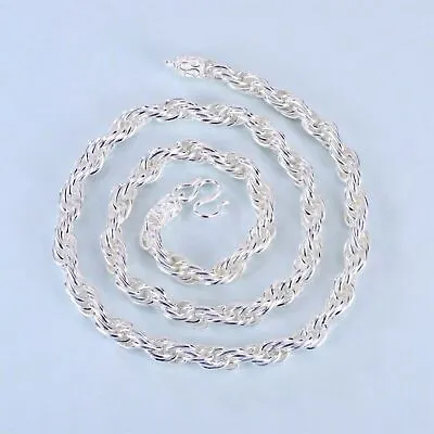 Pure S999 Fine Silver Chain Men Women Singapore Twisted Rope Link Necklace  • $173.37