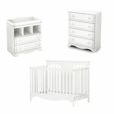 3 Piece Nursery Crib Dresser And Changing Table Set In Pure White • $853