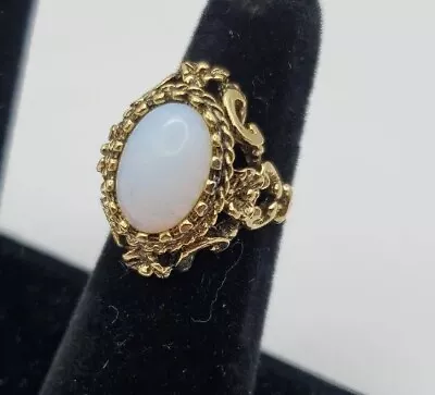 Vintage Cocktail Costume Ring Marked HMS Crown Hallmark Faux Opal Filigree Sz 6 • $26