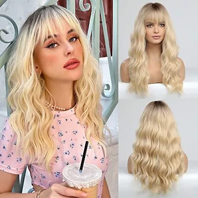 Long Blonde Wigs For Women With Dark Rooted Synthetic Curly Hair Wig • £13.99