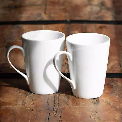 Set Of 2 Tall White Latte Mugs Large Plain Porcelain Coffee Hot Chocolate Cups • £14.99