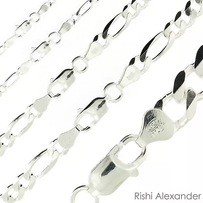 $17.99 • Buy Real Sterling Silver Mens Boys Figaro Solid Chain Bracelet Or Necklace 925 Italy