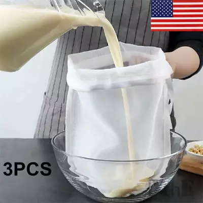 3x Organic Cotton Nut Milk Bags Food Strainer Brew Coffee Cheese Cloth Set  US • $2.89