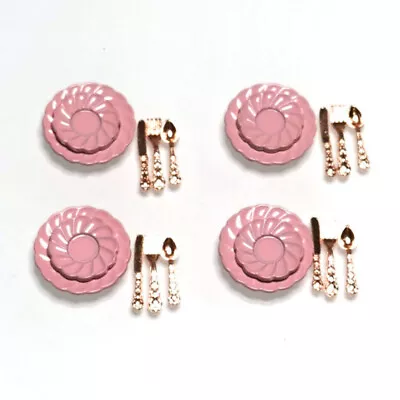 1SET Dolls House 1:12TH Scale Miniature Pink Plates Kitchen Tableware Accessory • $7.95