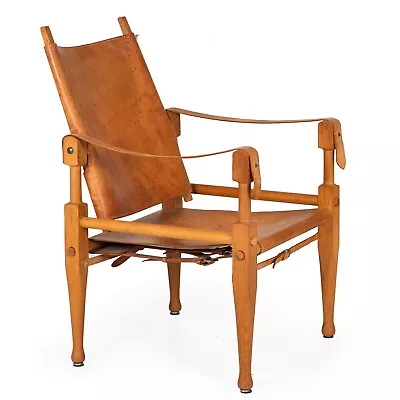 Circa 1950 Authentic Leather And Oak “Safari” Arm Chair By Wilhelm Kienzle • $2500