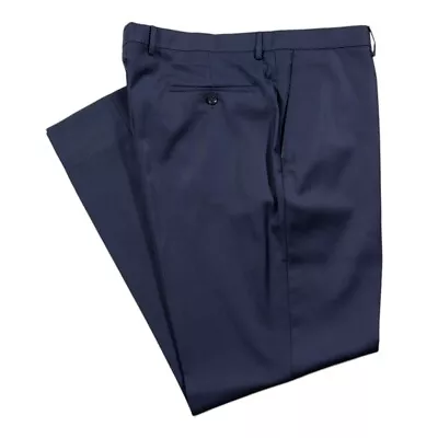 Jos. A. Bank Mens Dress Pants Blue 100% Wool Straight Flat Front Trousers 38x32 • $29.99