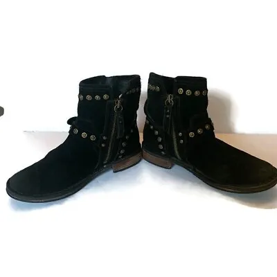 UGG Ankle Boots Black Suede Moto Fabrizia Gold Studs 1003235 Women's Size 6 • $30
