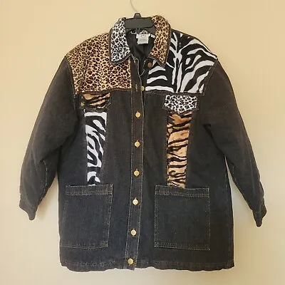 $82.99 • Buy Vintage Cervelle Denim Jeans Jacket  Medium Womens Cheetah Print Button Up Coat