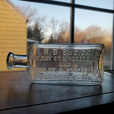 RARE H.D. Busick Baltimore MD Antique Pre Prohibition Whiskey Flask 5.5  Tall • $20