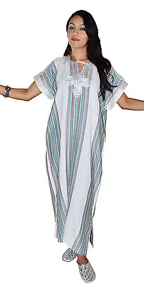 Moroccan Kaftan Caftan Beach Cover Up Summer Dress Casual Linen Sm-Lg White • $36.99