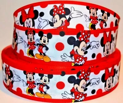 Grosgrain Ribbon 3/8  7/8  1.5  & 3  Minnie Mouse & Mickey Mouse Printed. • $0.99