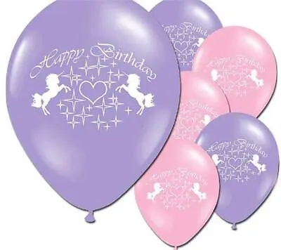 UNICORN 12   Happy Birthday Latex Balloons Pink & Lilac Mix (10 Pack) • £3.25