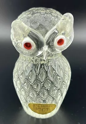 Vintage Art Glass Owl Figurine Faceted Crystal Red Eyes ICET Arte Murano 3.5” • $26.95