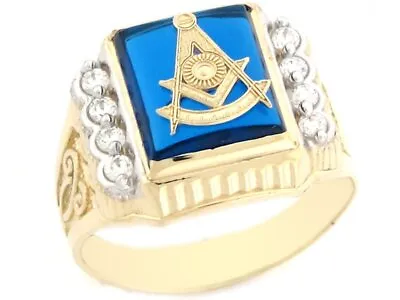 10k Or 14k Gold Past Master Freemason Masonic Simulated Sapphire Mens Ring • $349.99