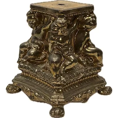 Lamp Base Stand Brass Tone Cast Metal Cherub Angel Ornate Footed Vintage 7  • $39.97