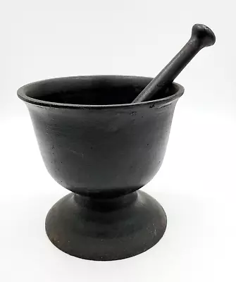 Antique Cast Iron Mortar Pestle Apothecary Heavy Large 9lb Pharmacy • $129.99