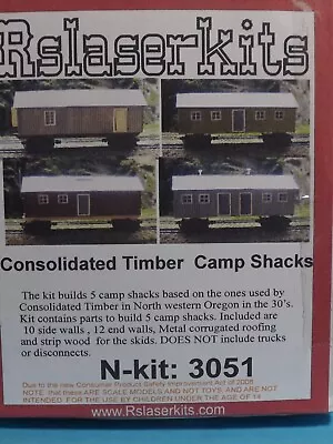 N SCALE CONSOLIDATED TIMBER CAMP SHACKS (5 CARS)  # 3051 By RS LASER • $49