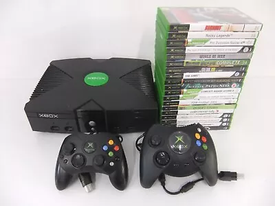 Xbox Original Console With 20 Games Bundle Microsoft 2 Controllers Working #W4 • £19.99