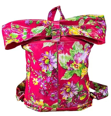 Vintage 80’s 90’s APRIL CORNELL Pink  Floral Large PVC Cotton Backpack • $61.53