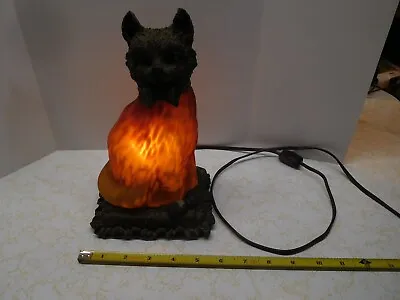 Vintage 1980's Lighting Orange Stained Glass & Metal Cat Lamp • $95