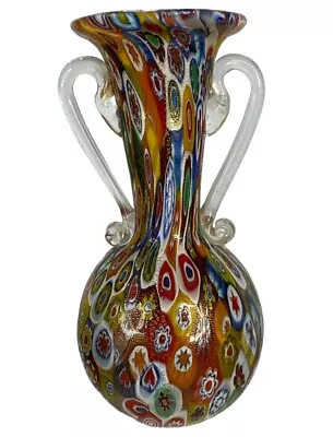 Murano Hand Blown Bud Vase With Murrine And Gold Leaf Vintage • $99