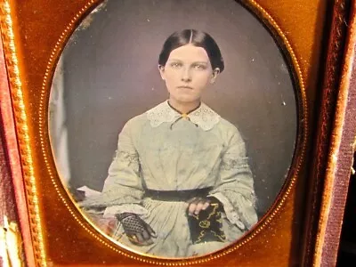 Young Woman With Coloring Added Holding A Book Daguerreotype Photograph • $76