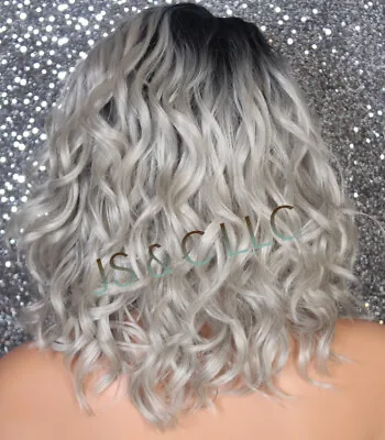 Human Hair Blend Full Lace Front Wig Mono Part Heat OK Dk Roots Grey Gray RHZ • $89.94