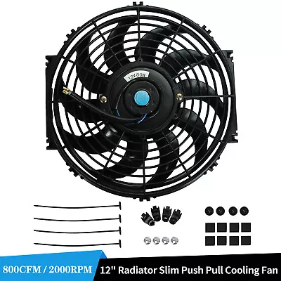 12  80W Universal Slim Fan Push Pull Electric Radiator Cooling 12V Mount Kit • $18.99