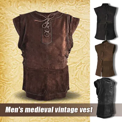 Medieval Men Vintage Steampunk Vest Renaissance Sleeveless Cosplay-Costume Shirt • $20.86