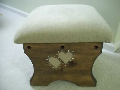 Vintage Wood Wooden Heart Footstool Footrest Upholstered Ottoman • $22