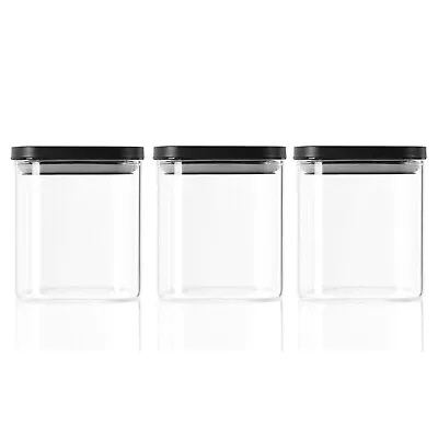 3 X 0.8L Glass Jar Square Airtight Metal Lid Canister Bottle Storage Container • $39.90
