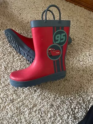 Mud Boot DISNEY PIXAR CARS LIGHTNING MCQUEEN RED RUBBER RAIN BOOTS SIZE YOUTH 13 • $12.50