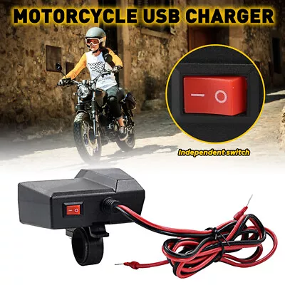 Motorcycle Handlebar Dual USB Charger Cigarette Lighter Socket W/ LED Voltmeter • $13.99