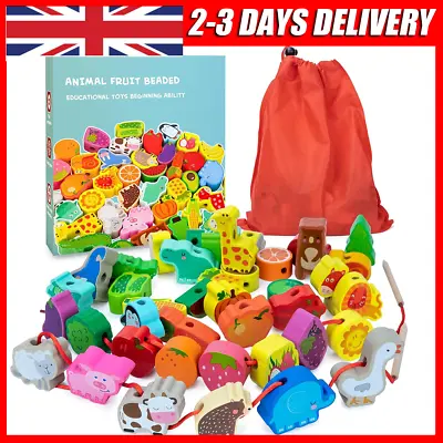 Lacing Beads For Preschool Kids - 42 Stringing Threading Beads Crafts Toy • £11.90