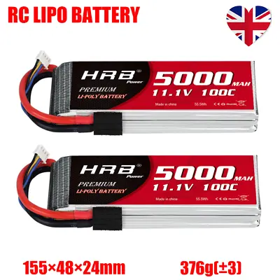 2pcs HRB 11.1V 3S LiPo Battery 5000mAh 100C TRX For RC Car Turck Airplane Car • £73.98