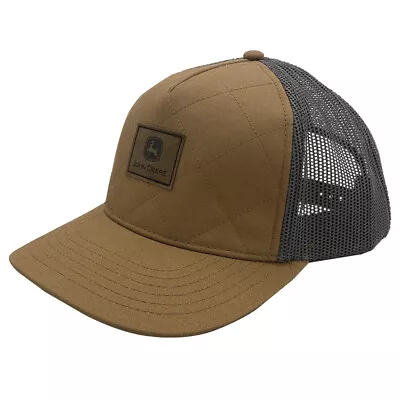 John Deere LP83268-JD Quilted Canvas Cap/Hat W/Leather Patch Brown/Charcoal • $38