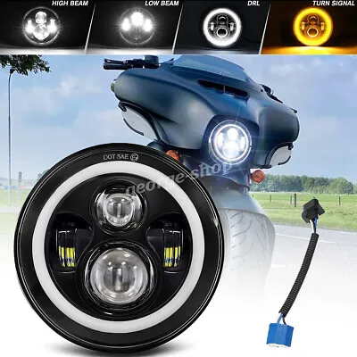 7'' LED Motorcycle Headlight Projector Hi/Lo For Harley Royal Enfield Norton • £23.69