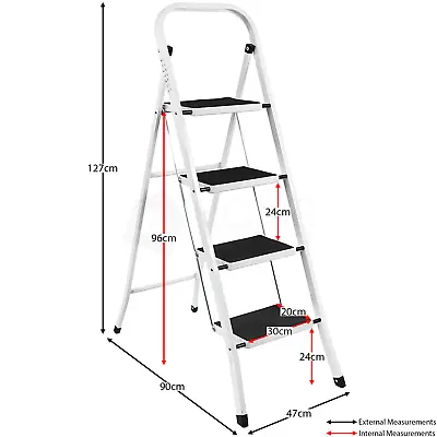 £38.90 • Buy 4 Step Ladder Folding Iron Stool Safe Anti-Slip Tread Mat White Black DIY