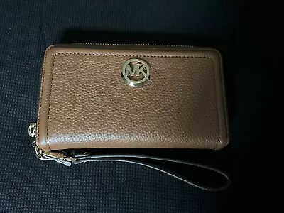 MICHAEL KORS FULTON Large  Phone Wristlet Wallet Acorn Brown Leather NWT • $80